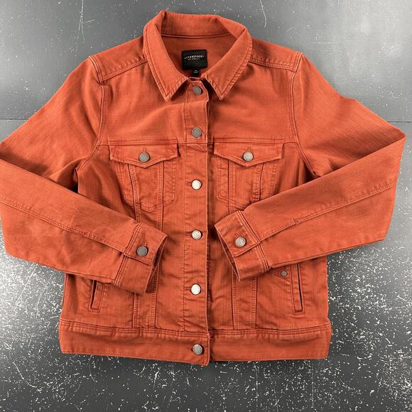 Liverpool Jackets & Blazers - Liverpool Denim Jacket Womens Medium Rust Burnt Orange Trucker Soft Stretchy EUC